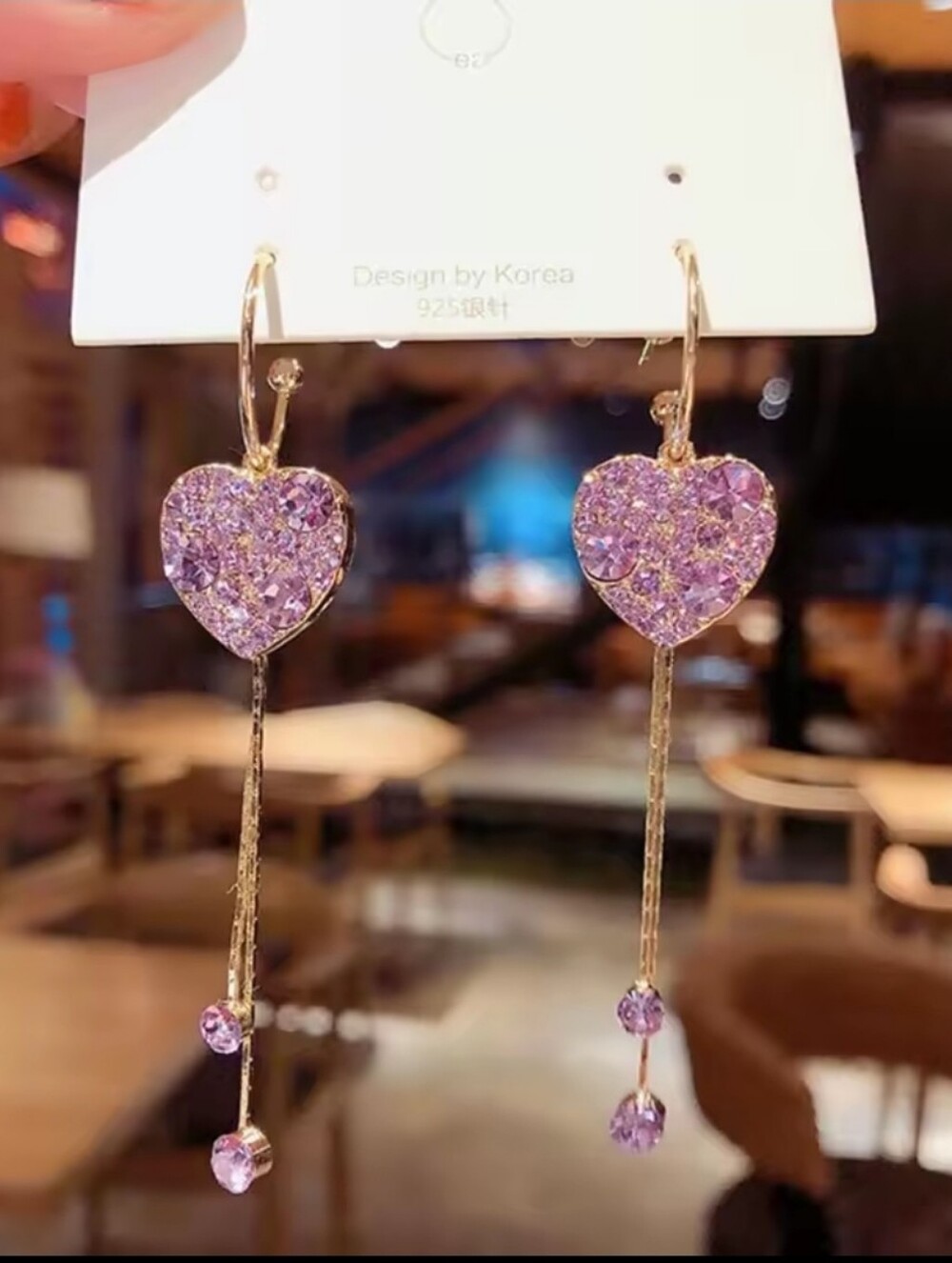 Sparkling Gold & Purple Crystal Heart Drop Dangle Earrings - S925 Sterling Post